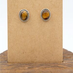 Genuine Tiger Eye and Sterling Silver Stud earrings